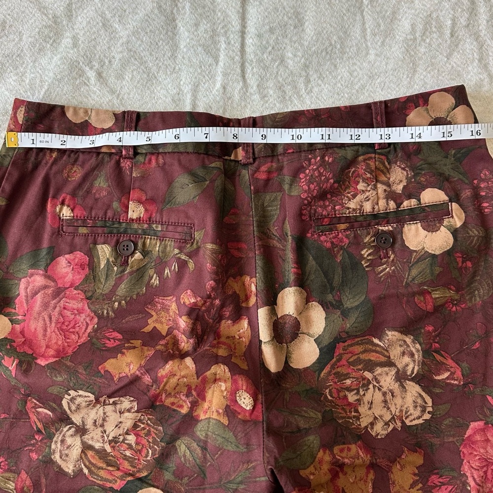 Talbots Floral Burgundy Pants Size 8 Straight Leg Floral Boho Fall Moody Autumn - Picture 7 of 10